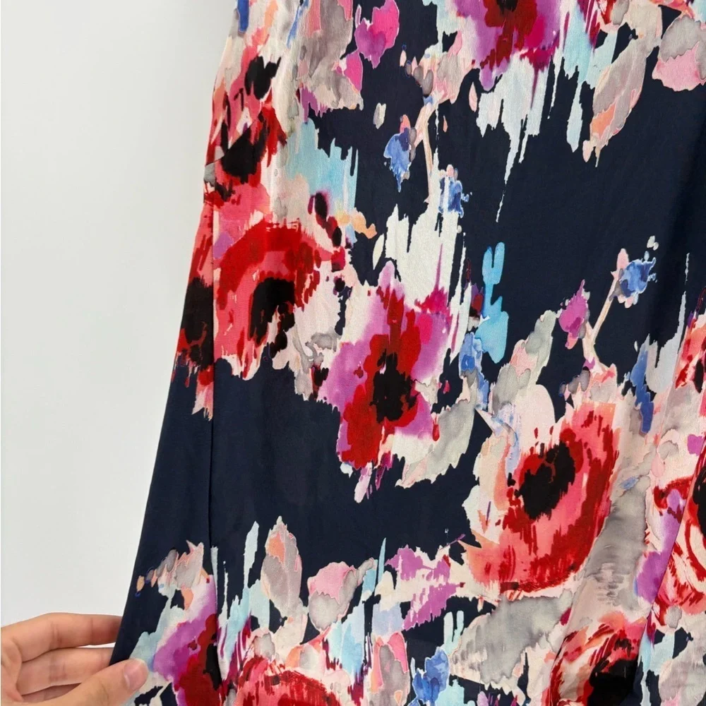 Kate Spade Blue Red Watercolor Floral Silk Sleeveless V-neck Relaxed Fit Top 4